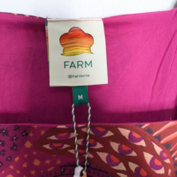 Farm Rio Pink Wild Bananas Print Ruffled Cotton Midi Dress New with Defect M - Picture 2 of 13